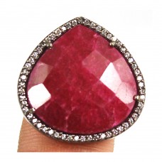 Ruby heart sterling silver pave set cz ring